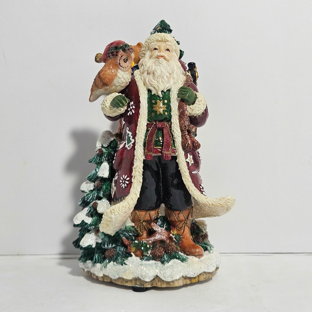 Fitz and Floyd Xmas Lodge Santa Musical Figurine w/ Box We Wish You A Merry